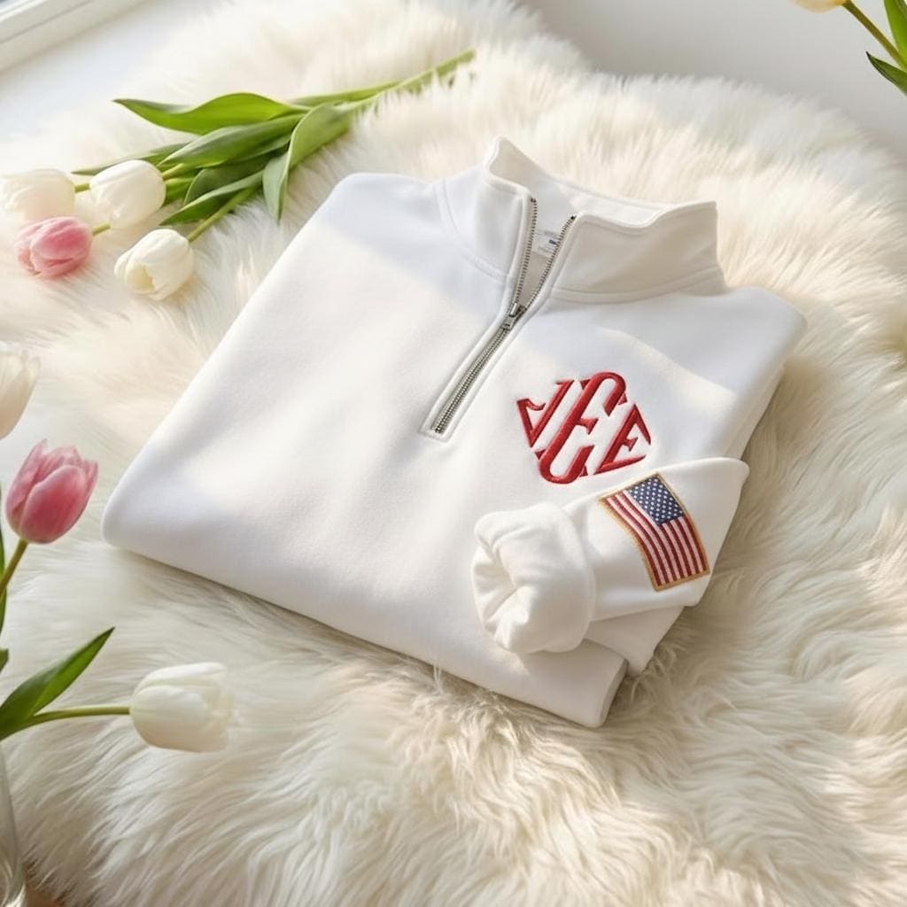 EMBROIDERED Quater Zip J.E.E. Epstein Sweatshirt, Funny Meme Zip Sweater, Jeffrey JEE Monogram Sweater, USA Pride Embroidered Sleeve Shirt