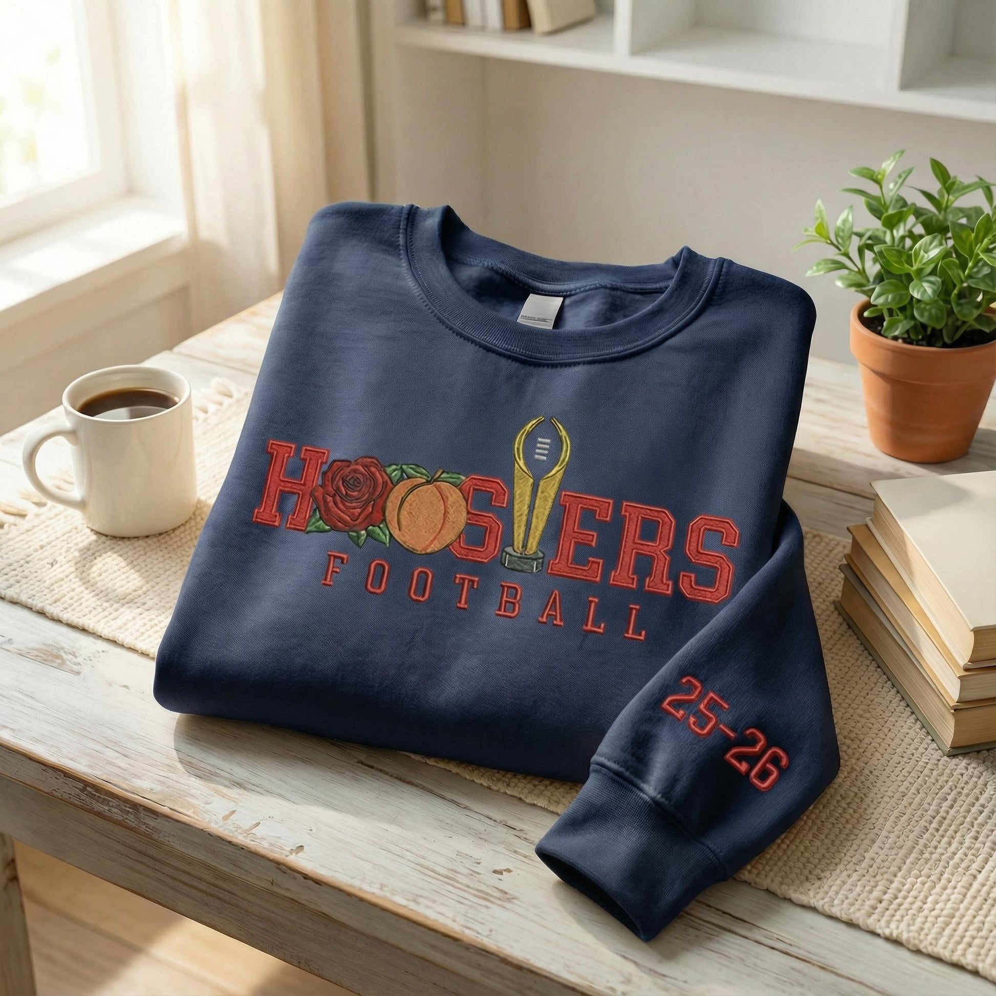 Indiana Rose Bowl & Peach Bowl Champs Embroidered Sweatshirt, Indiana Football Shirt, Hoosiers Game Day Tee, College Football Fan Gift