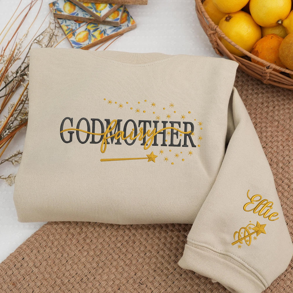 Embroidered Godmother Sweatshirt With Kid Names, Godmother Proposal Gift