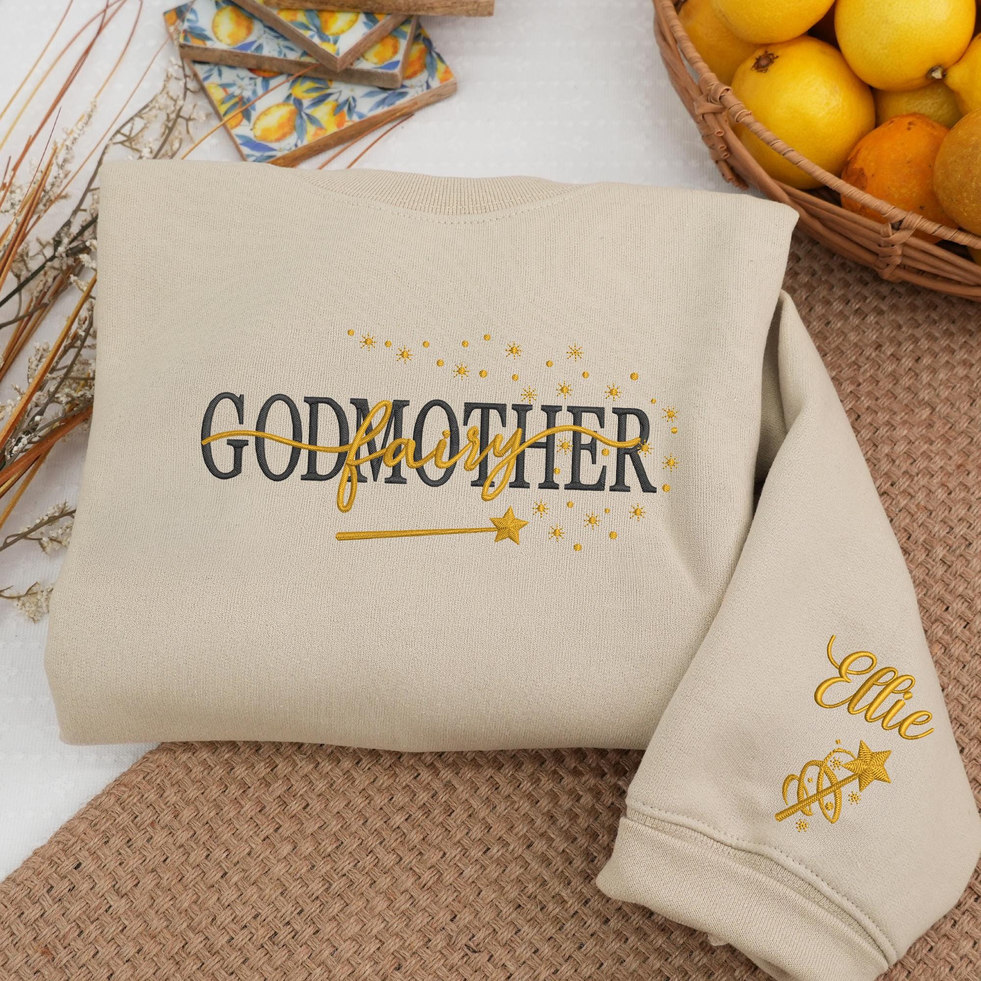 Embroidered Godmother Sweatshirt With Kid Names, Godmother Proposal Gift