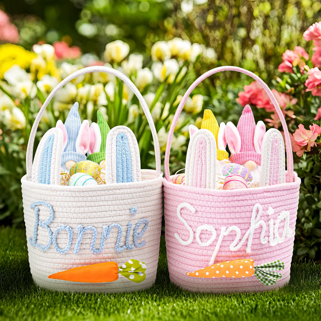 Crochet Personalized Easter Basket 2026 with Name - Custom Easter Egg Hunt Gift for Kids, Baby's First Keepsake & Spring Decor Basket