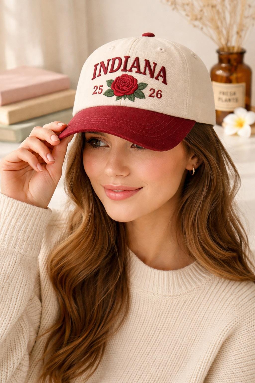 Embroidered Indiana Rose Hat, Indiana Hat, State Hat, Vintage Style Adjustable Hat for Women and Men, Soft Cotton Two-Tone Dad Hat Gift