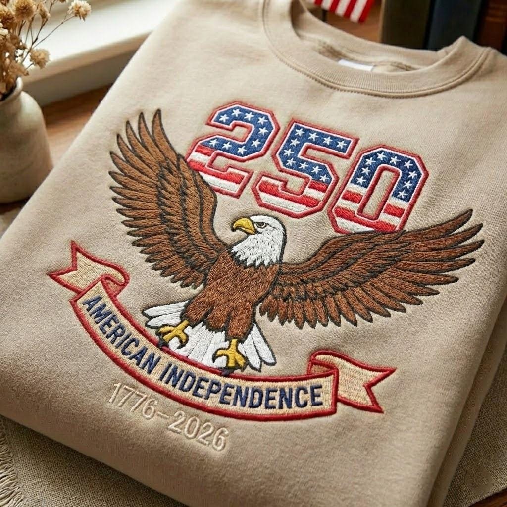 Embroidered 250th Anniversary Sweatshirt,1776-2026 Anniversary Shirt, USA Patriotic Eagle Tee, 4th of July Gift