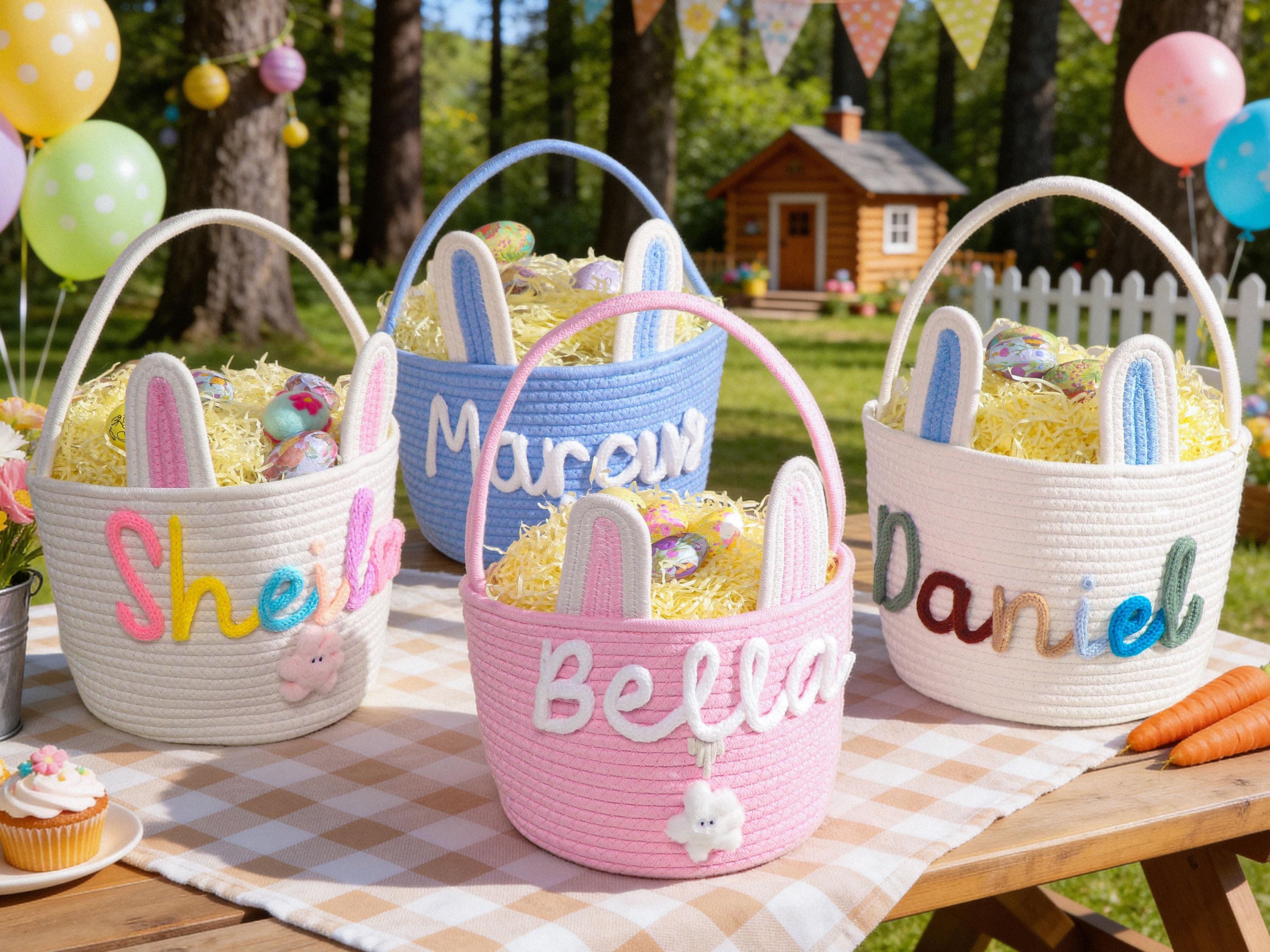 Personalized Easter Bunny Basket with name, Easter Basket for Kids, Easter Egg Hunt Basket,Easter Bunny Bucket, Toy Basket, Basket with Toy