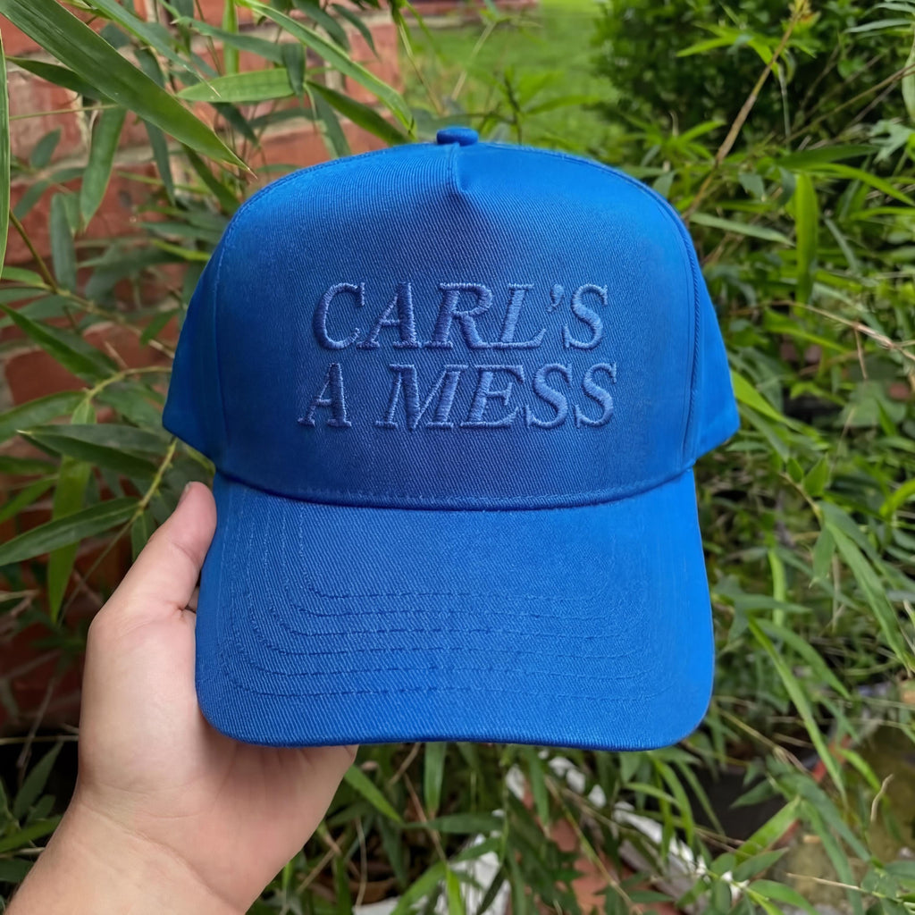 Carls a Mess Embroidered Retro Trucker Cap – Funny Reality TV Hat, Vintage Distressed Snapback, Viral Summer Dad Hat Gift for Men & Women