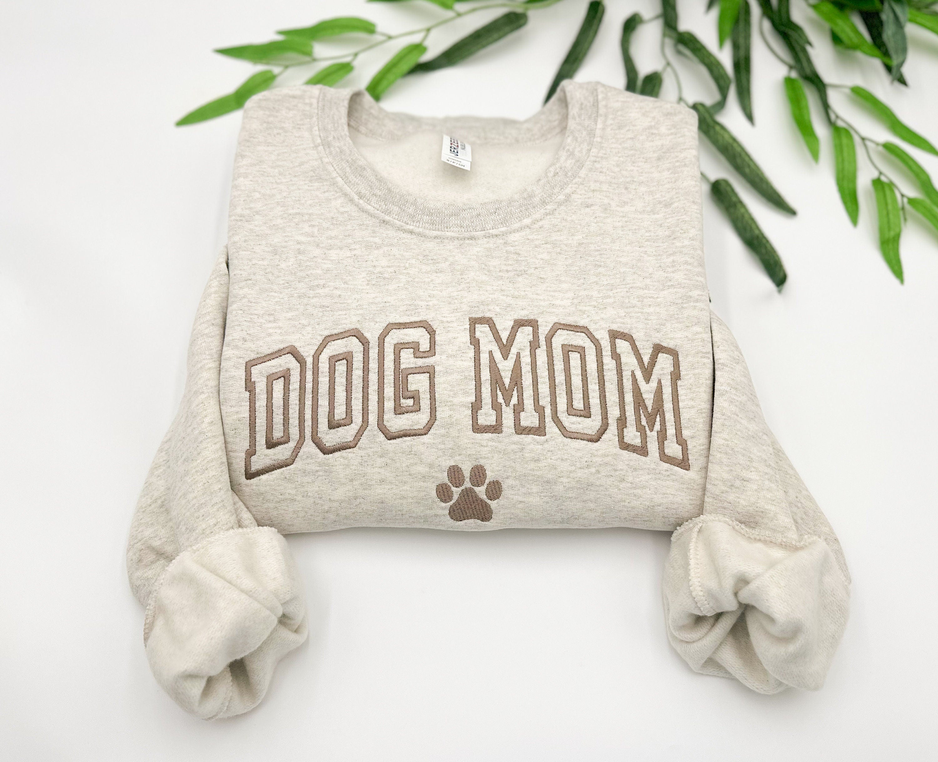 Embroidered Dog Mom Crewneck Sweatshirt, Sleeve Design, Dog Lover Gift