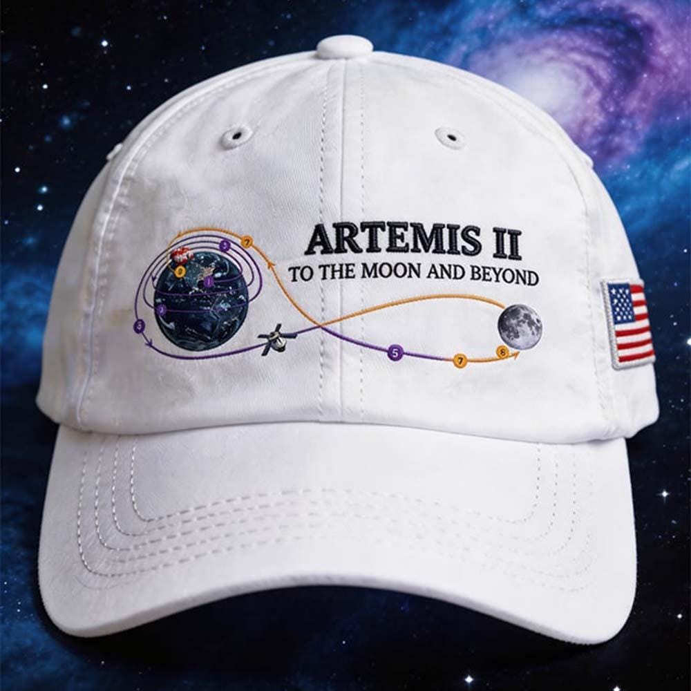 Artemis II To The Moon And Beyond Embroidered Cap, NASA Mission Hat, Space Lover Baseball Cap, Unisex Gift for Mom Dad