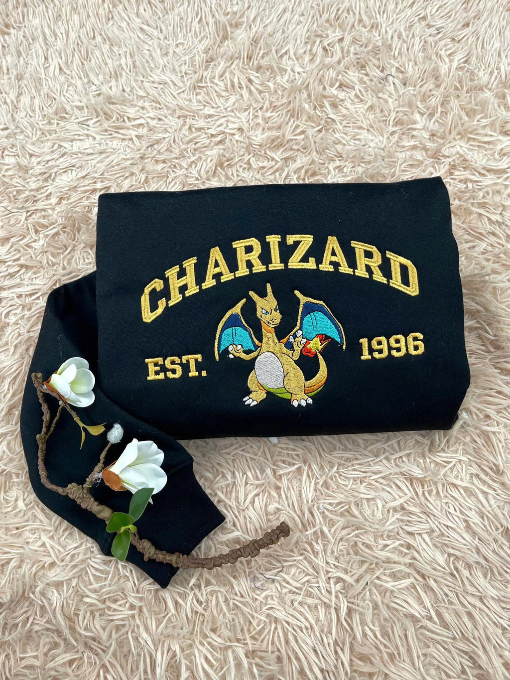 Custom Poke Anime Embroidered Sweatshirt, Personalized Character Crewneck, Gift for Her & Him