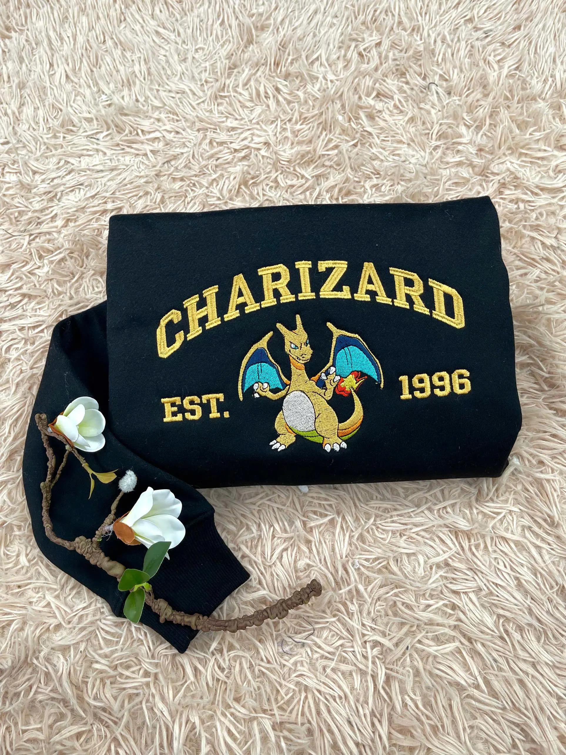 Custom Poke Anime Embroidered Sweatshirt, Personalized Character Crewneck, Gift for Her & Him