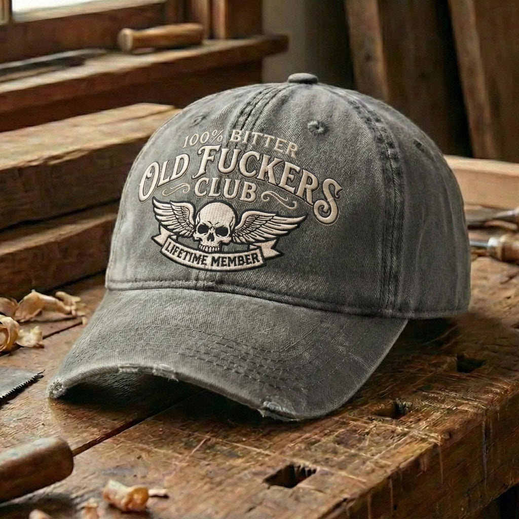 Old F*ckers Club Hat – Funny Dad Hat, Vintage Washed Cotton Embroidered Dad Cap, Retro Gen X Gift, Adjustable Baseball Hat