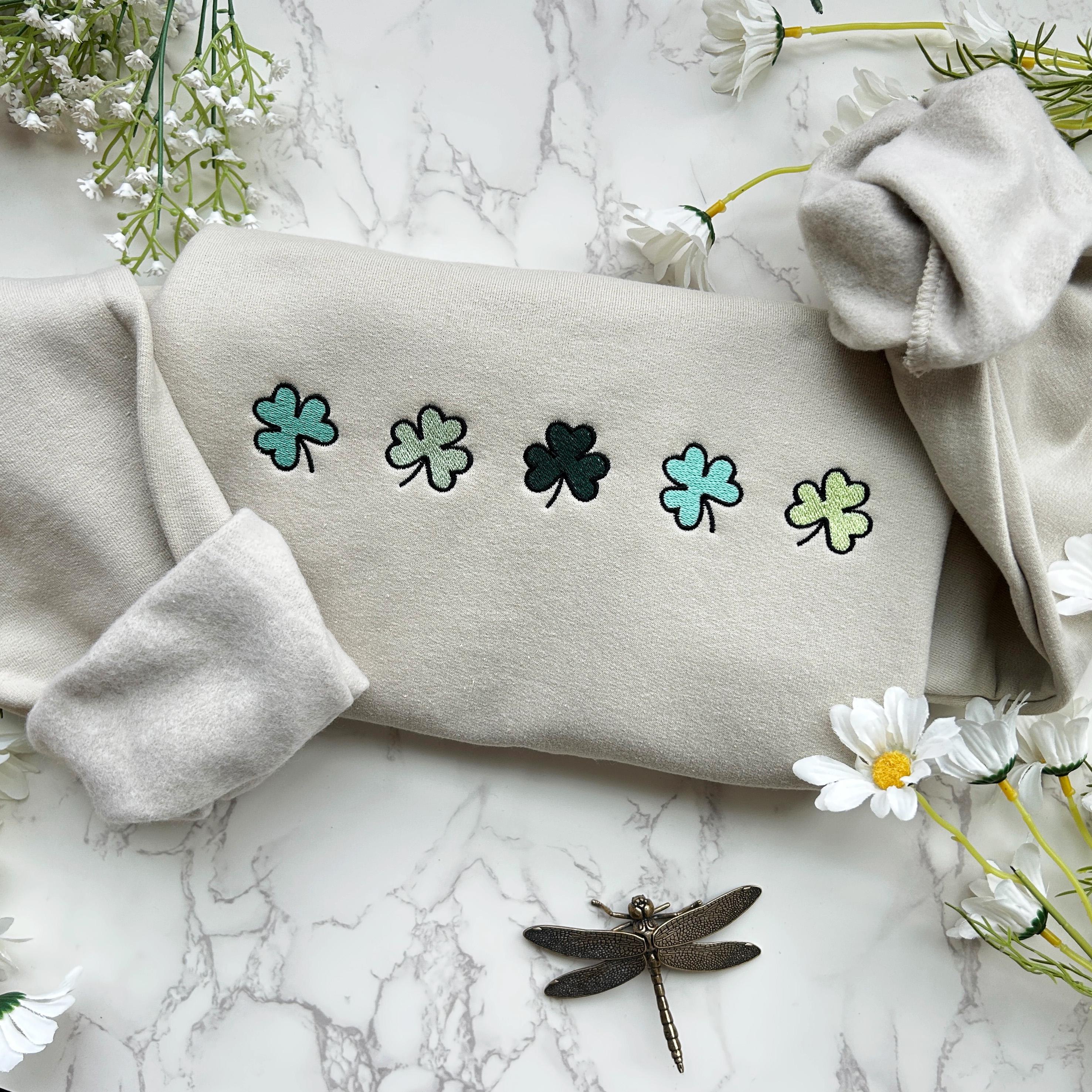 Embroidered Shamrock Sweatshirt – Irish St. Patrick’s Day Green Crewneck Sweater