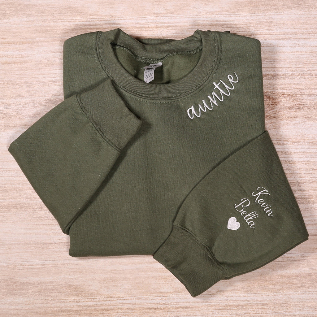 Custom Auntie Sweatshirt, Personalized Embroidered Names, Aunt Gift, Cozy Minimal Sweater, Cute Aunt Outfit, Custom Sleeve Design