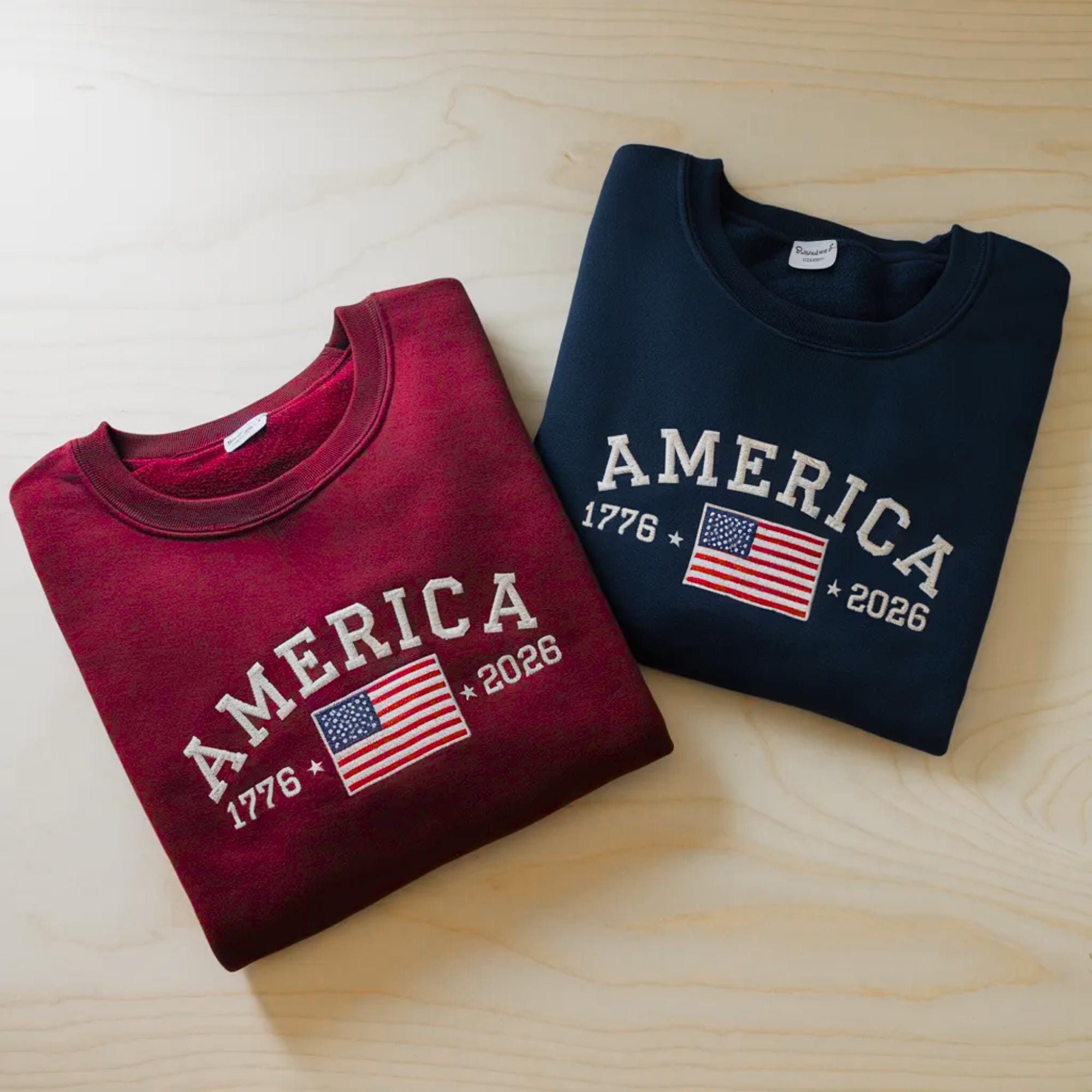 Embroidered USA 250th Anniversary Sweatshirt, Patriotic Crewneck, Fourth of July Apparel