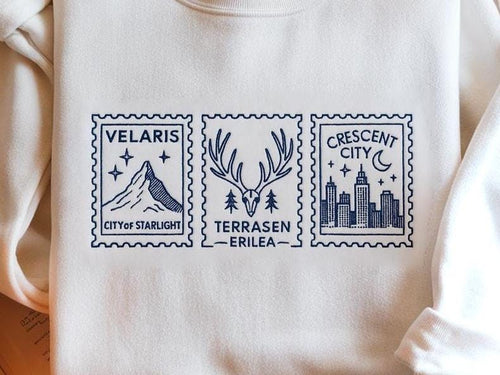 ACOTAR Book Postcard Embroidered Sweatshirt, Velaris Sweatshirt, Terrasen Shirt, Crescent City Shirt, ACOTAR Merch, Court of Thorns Sweater