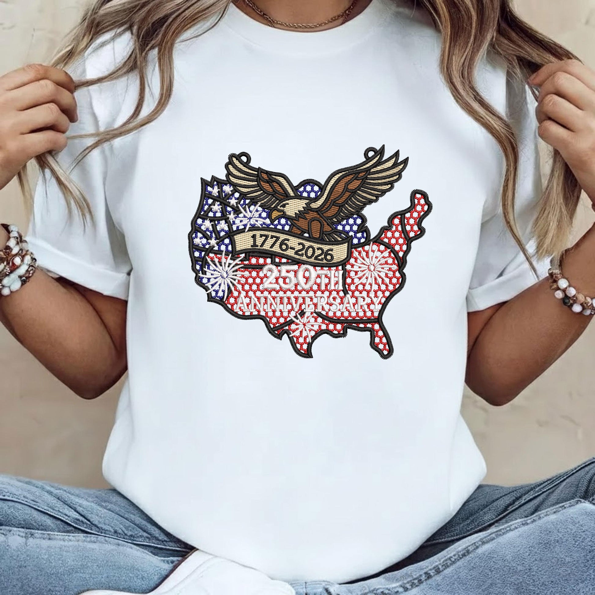 USA 250th Anniversary Embroidery Sweatshirt – FSL American Eagle Design | Semiquincentennial Patriotic Crewneck
