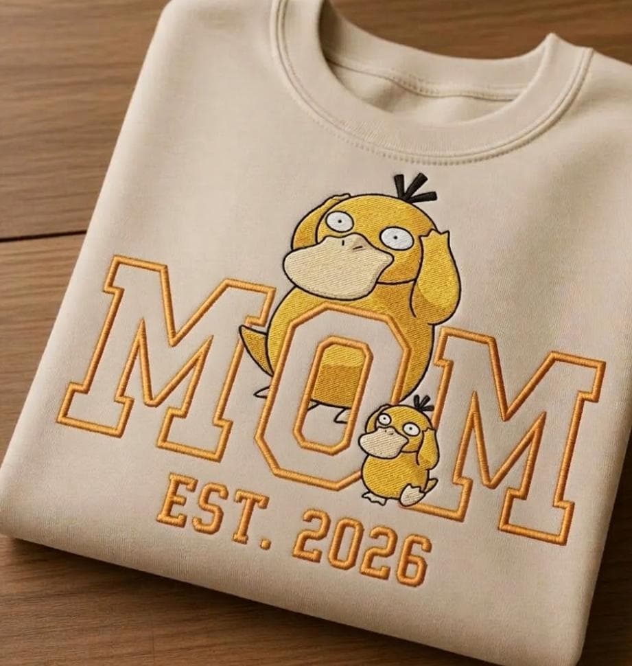 Embroidered Custom Pokemom Character Hoodie, Cute Poke mom Characters Sweatshirt, Cozy Anime Embroidery, Gift for PKM Fans, Gift for mom