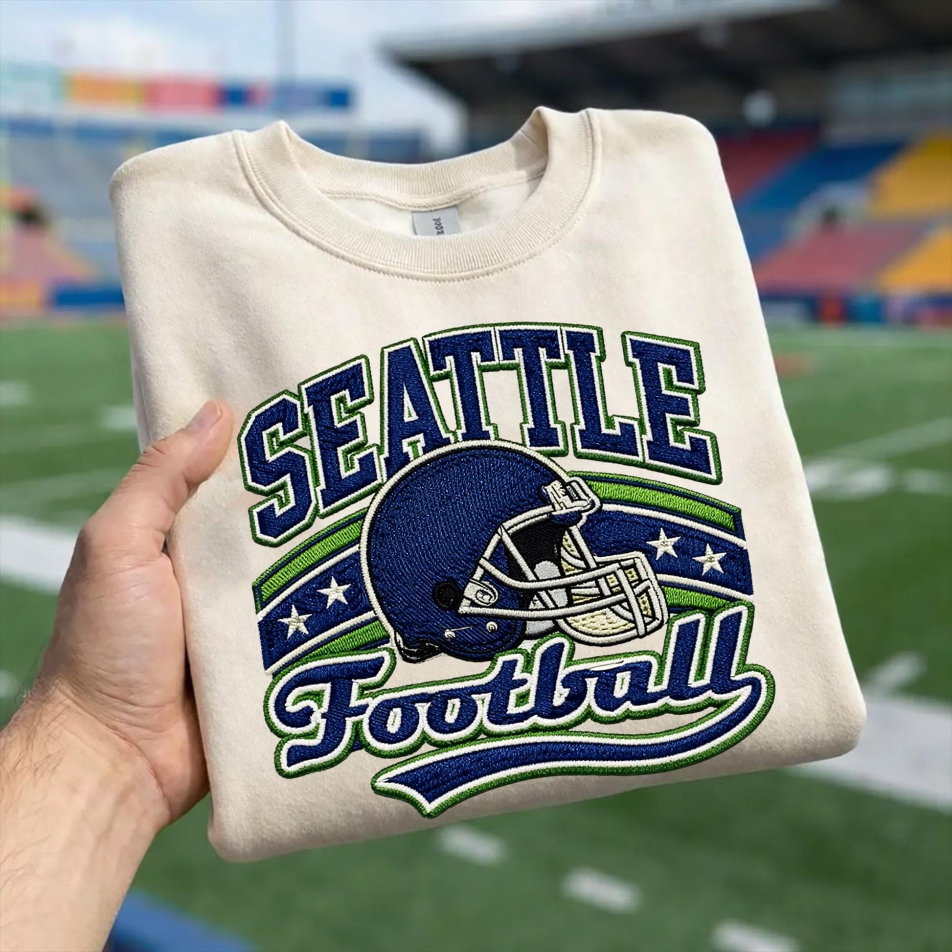 Embroidered Vintage Seattle Football Sweatshirt, Retro Game Day Hoodie, Emerald City Football Shirt, Seattle Style Gift, Bowl Game Apparel