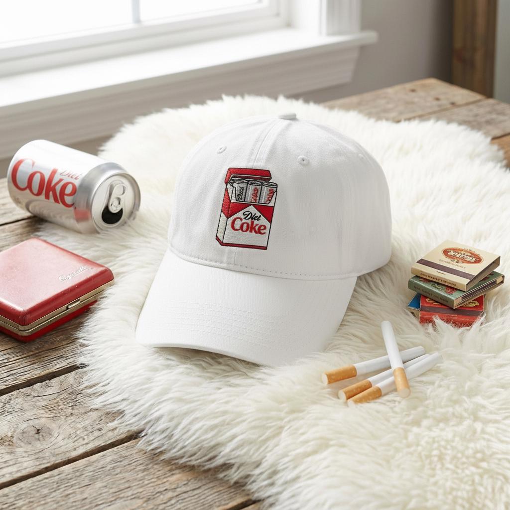 Embroidered Pass Me A Fridge Cig Hat, Funny Diet Coke Lover, Soda Box Pop Art Baseball Cap, Relatable Humor Dad Hat, Caffeine Addict Gear