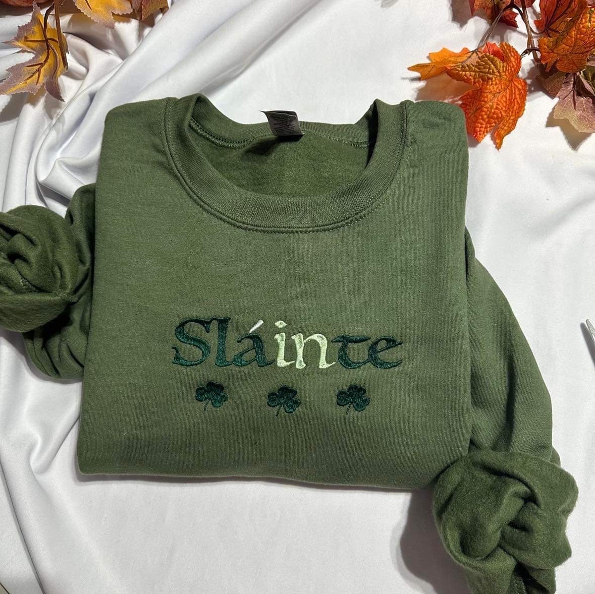 Sláinte Embroidered Sweatshirt – Shamrock St. Patrick’s Day Crewneck, Irish Lucky Sweatshirt