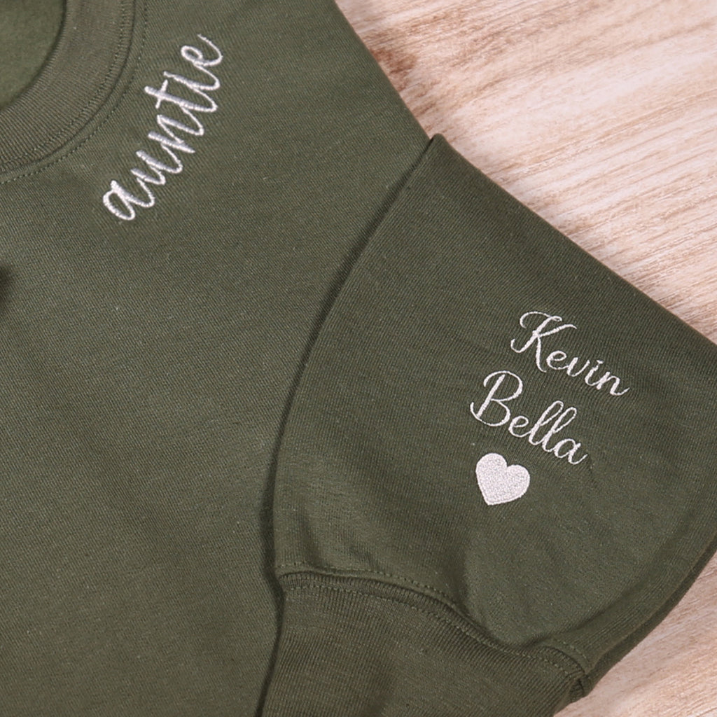 Custom Auntie Sweatshirt, Personalized Embroidered Names, Aunt Gift, Cozy Minimal Sweater, Cute Aunt Outfit, Custom Sleeve Design