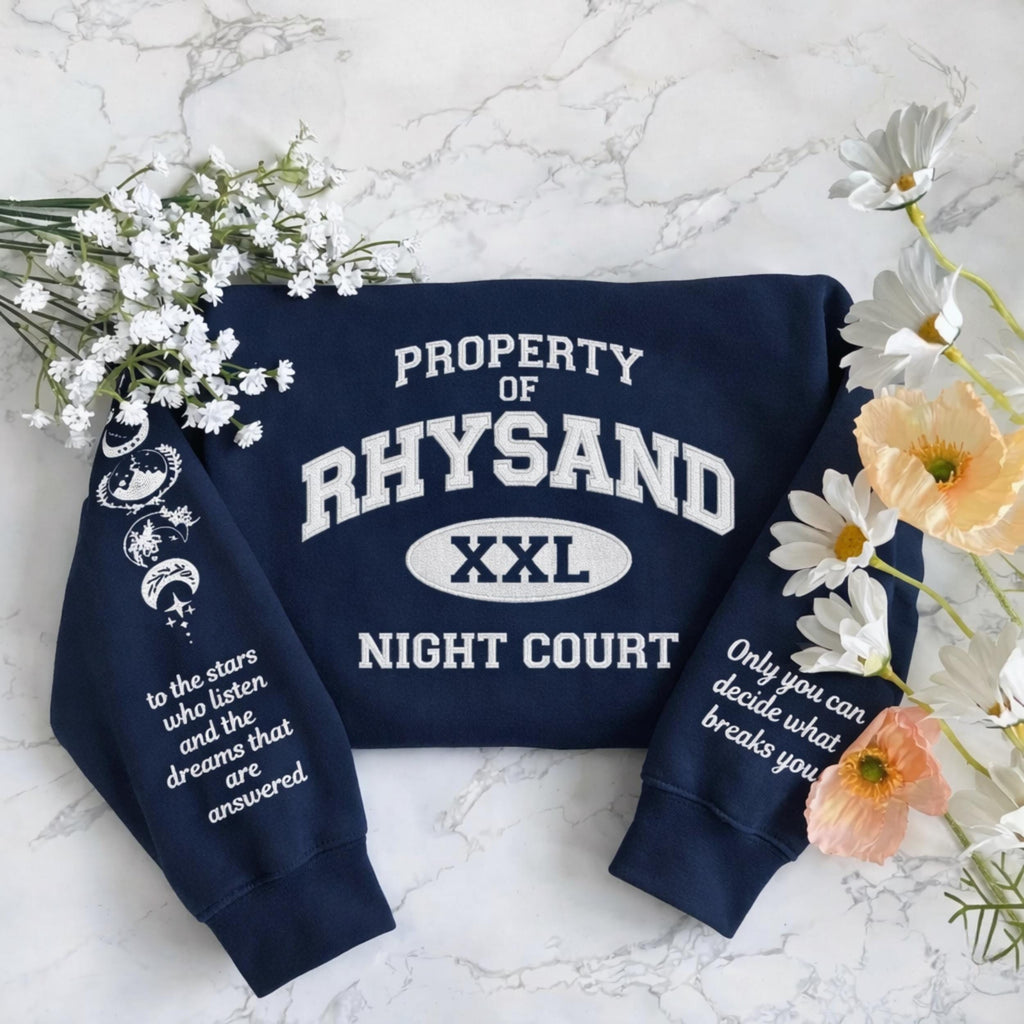 Property Of Rhysand Embroidered Shirt, Night Court Sweatshirt, Acotar BookTok Sweater, Fantasy Romance Reader Gift, Bookish Crewneck