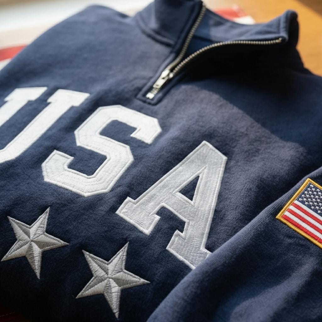 Embroidered USA Quarter Zip Sweatshirt, Retro USA With Flag Shirt, USA Pride, Semiquincentennial Gift