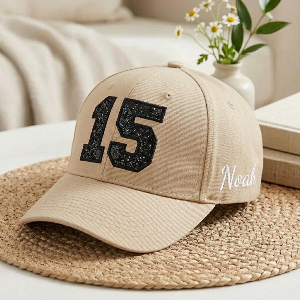 Custom Embroidered Sports Number Baseball Cap, Personalized Softball Hat, Sport Mom Glitter Applique Hat, Team Trucker Cap