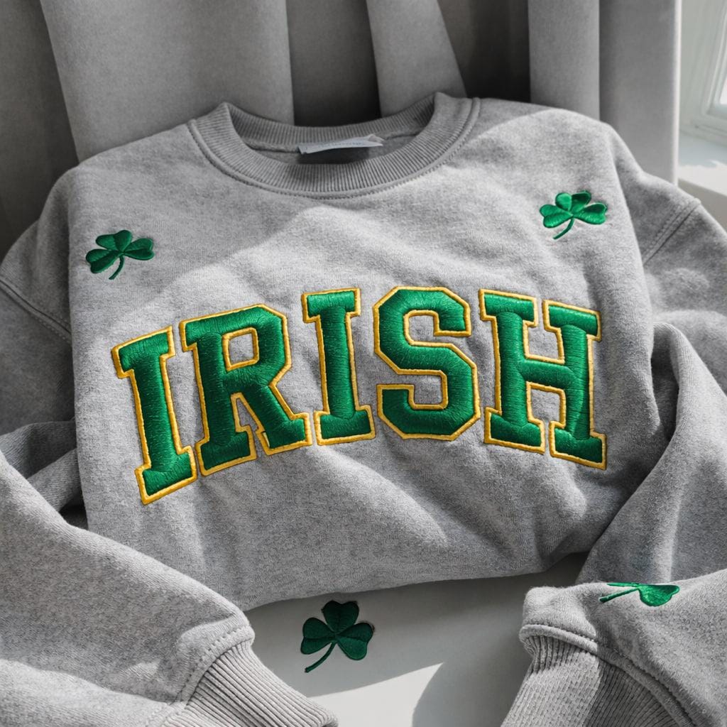 Embroidered Lucky Sweatshirt for Women – St. Patrick’s Day Green Crewneck, Lucky Charm Irish Sweatshirt