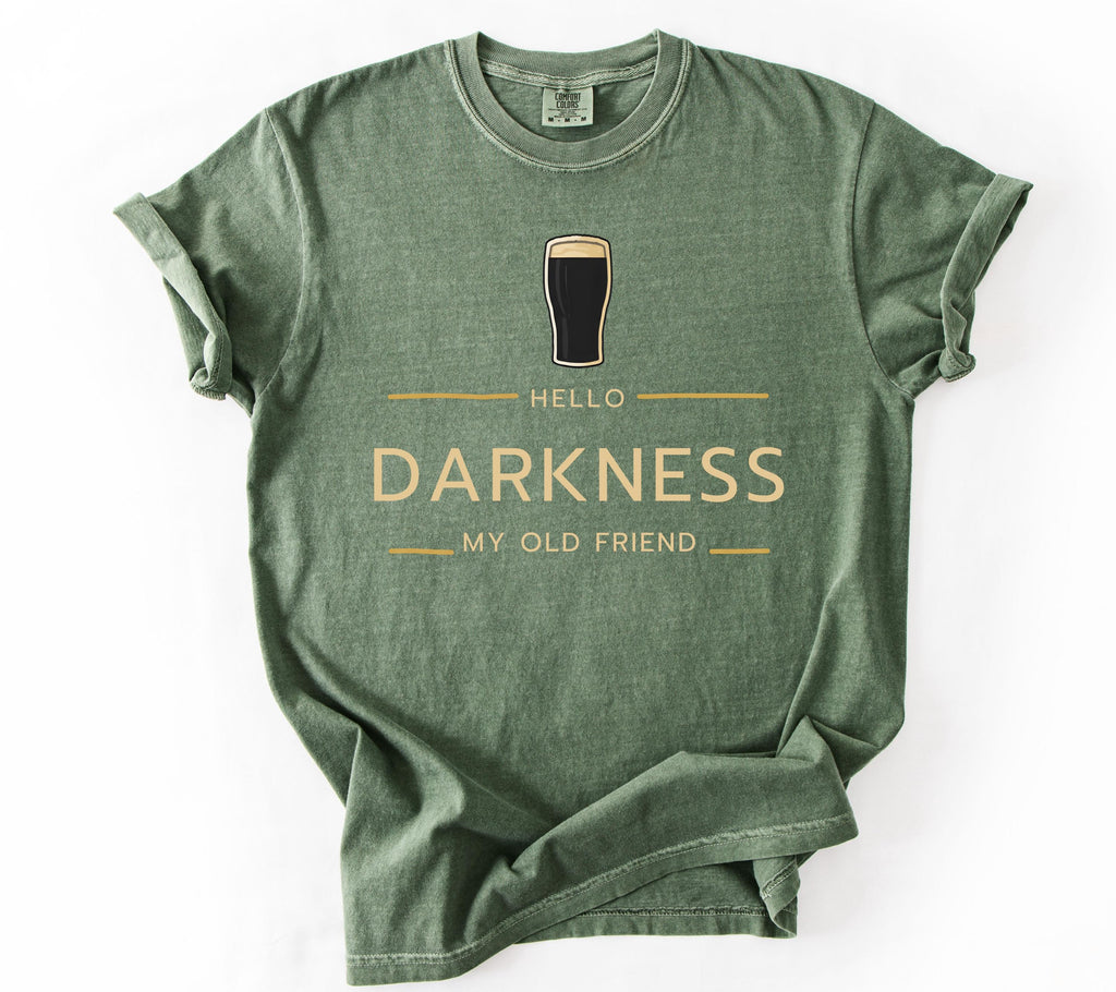 Embroidered Hello Darkness My Old Friend Irish Beer T-Shirt | St Patrick's Day Party  Embroidered  Tee | Funny Drinking Gift | Stout Beer Lover | Irish Pride Apparel