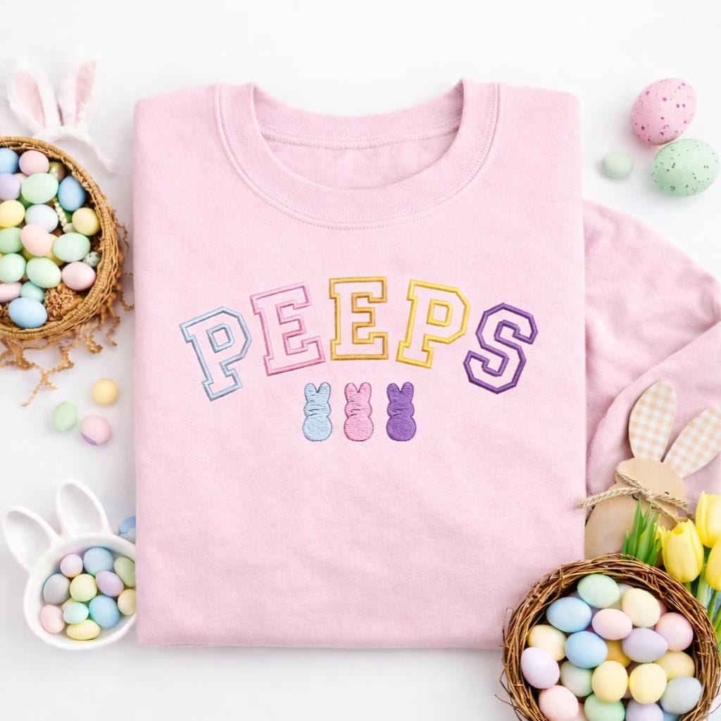 Easter Bunny Peeps Embroidered Sweatshirt, Happy Easter Embroidery Shirts, Cute Easter Gift, Bunny Peeps Tee for Women