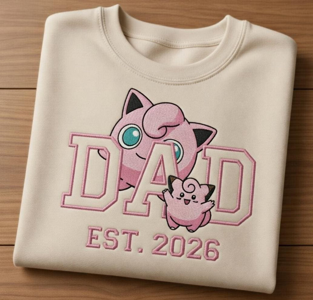 Embroidered Custom Pokedad Character Hoodie, Cute Poke Dad Characters Sweatshirt, Cozy Anime Embroidery, Gift for PKM Fans, Gift for dad