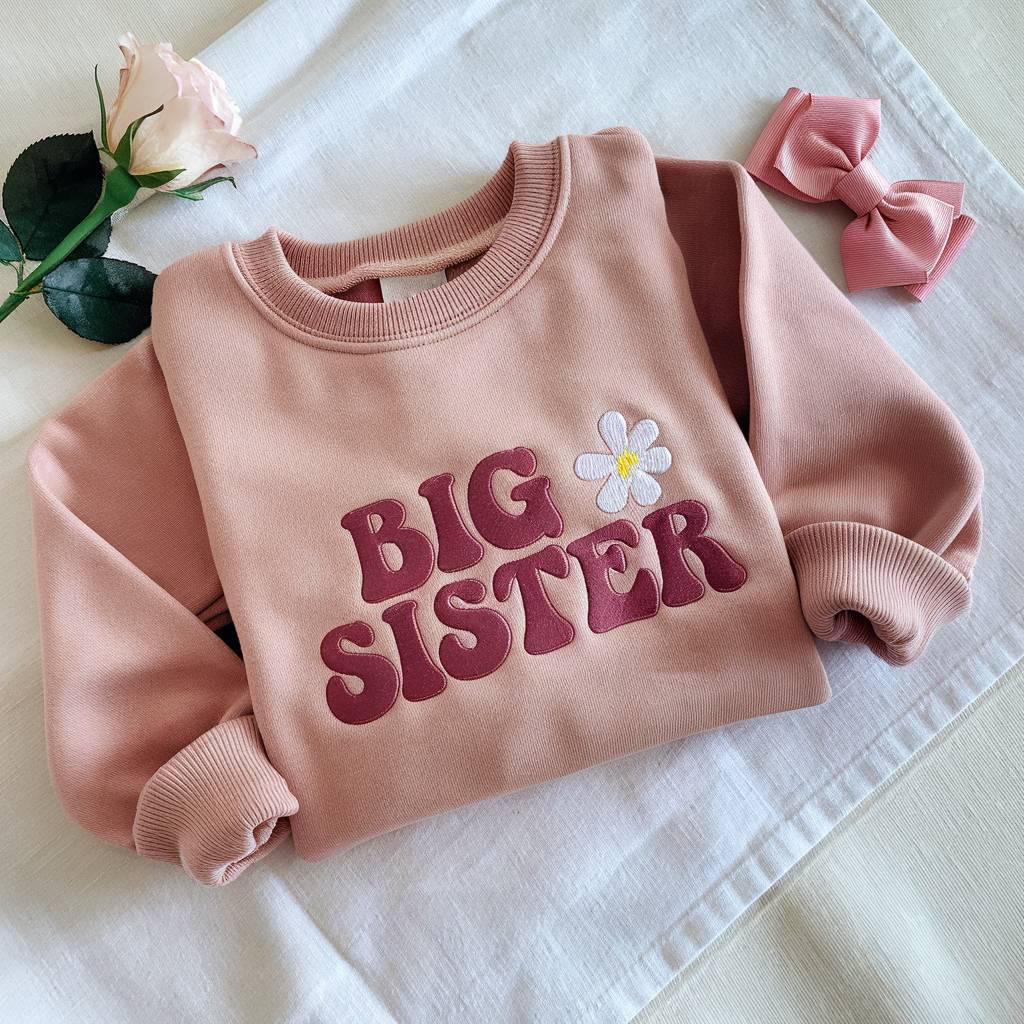 Big Sister Embroidered Sweatshirt, Sweatshirt for Sibling Announcement, New Baby Announcement Gift, Baby Reveal Outfit, Big Sister Gift