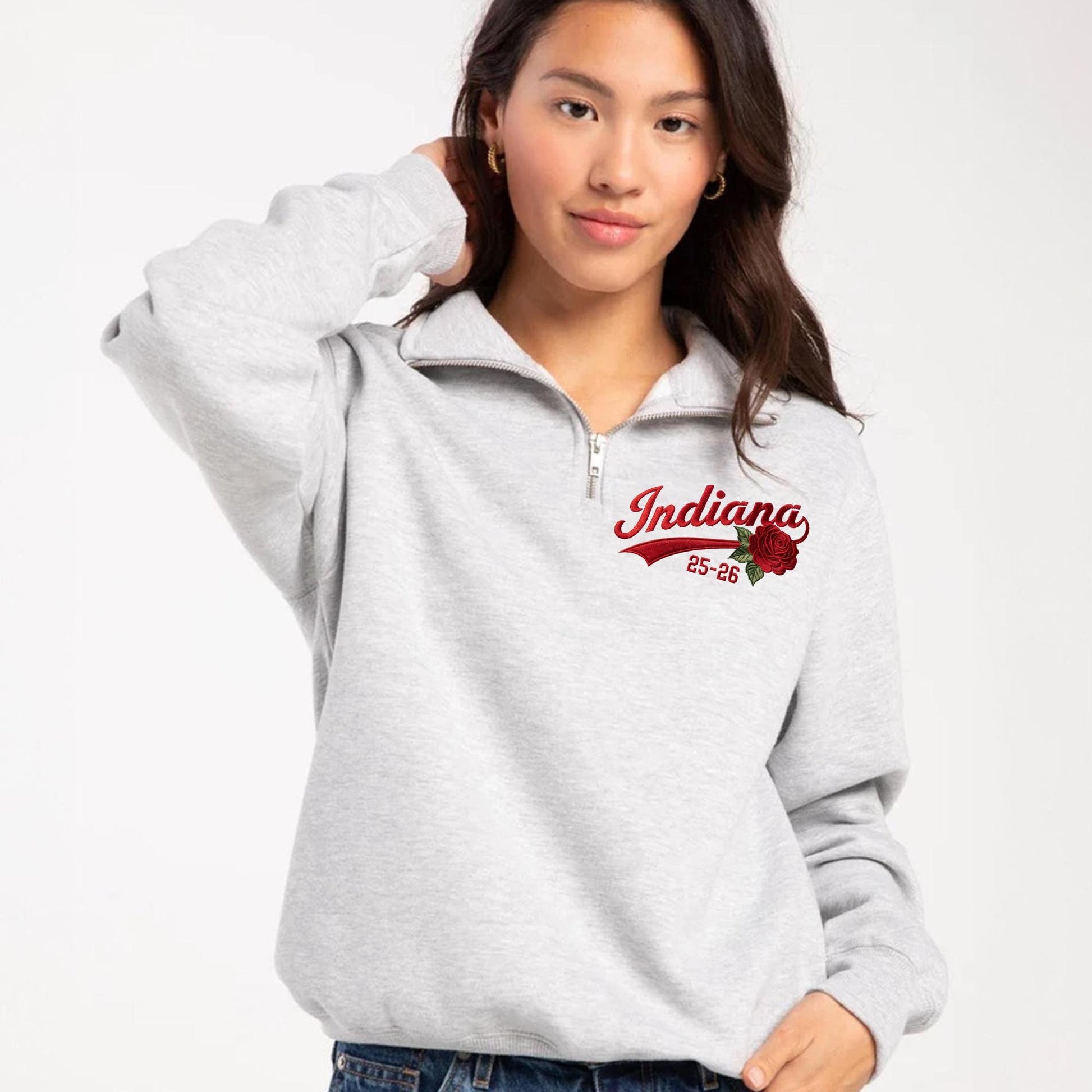 2026 Embroidered Indiana Quarter Zip Sweater – Indiana Rose Bowl Shirt, Hoosiers College Football Fan Gift, Pasadena California Game Day Apparel