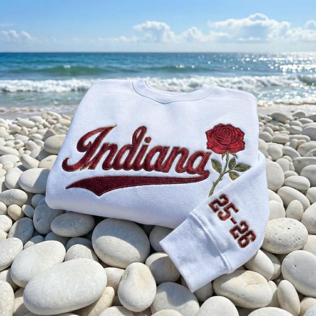 Embroidered Indiana Rose Sweatshirt, Indiana Football Style Crewneck, Vintage College Aesthetic Sweatshirt, Game Day Gift, Hoodie