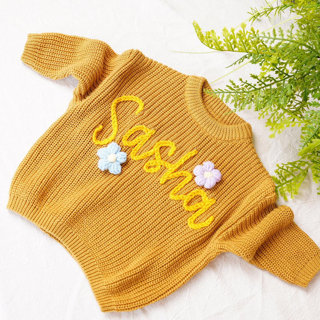 Custom Name Baby Sweater, Hand Embroidered Knit Sweater, Personalized Baby Clothes, Birthday Gift for Girls or Boys