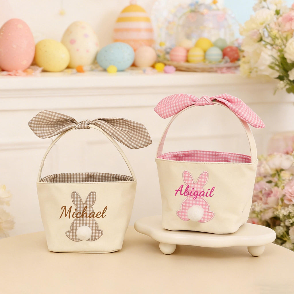 Personalized Kids Easter Basket, Toddler Easter Gift, Easter Egg Hunt Basket, Baby Shower Gift, Embroidered Name
