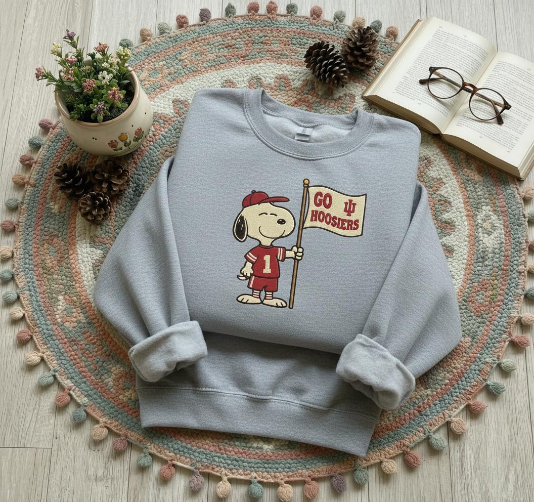 Embroidered Go Hoosiers Shirt, Indiana Hoosiers Sweatshirt, Indiana State Pride Apparel, Indiana Football Snoopy Shirt, Game Day Fan Gift