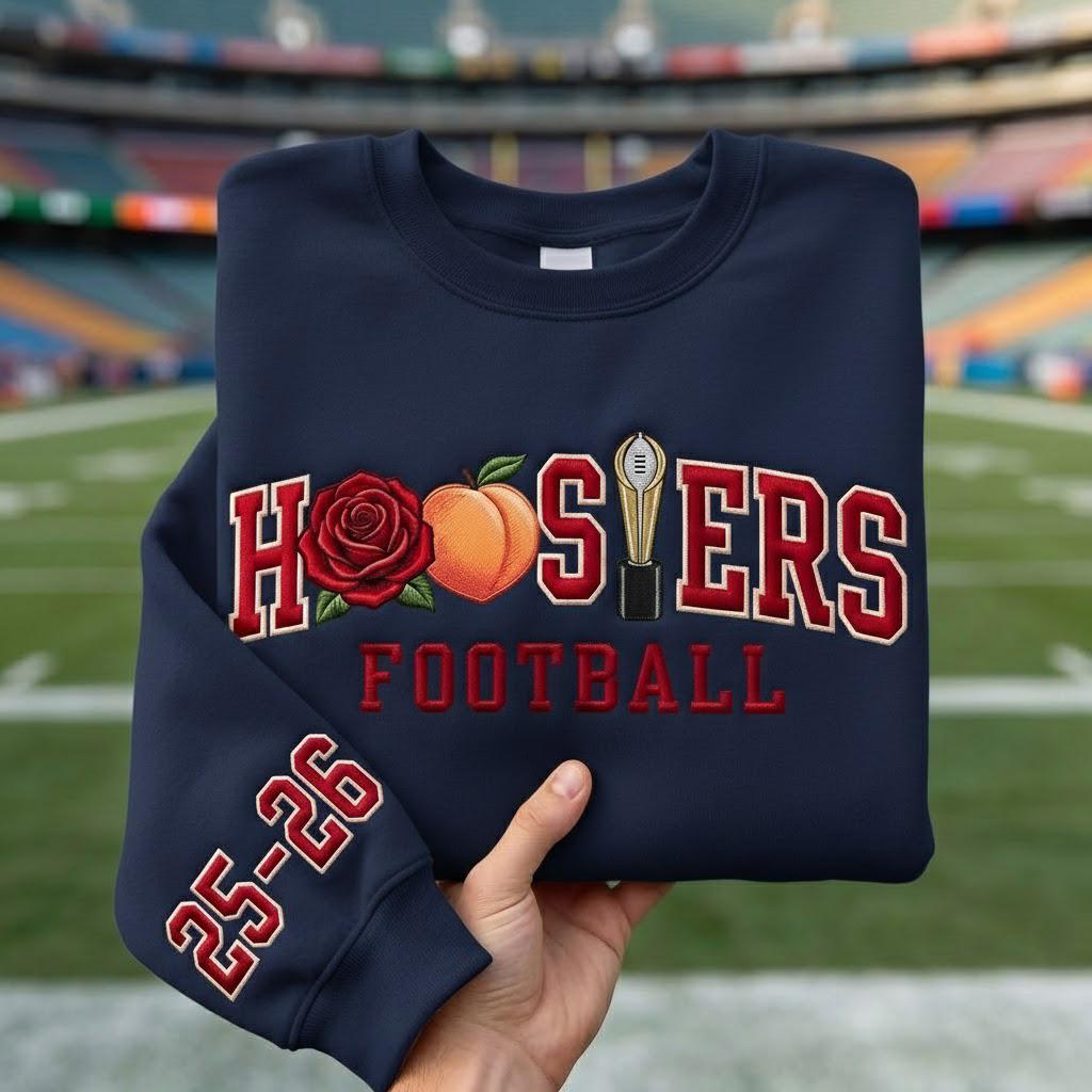 Embroidered Indiana Rose and Peach Sweatshirt, Indiana Football Shirt, Game Day Crewneck, Hoosiers Fan Wear, Football Lover Gift