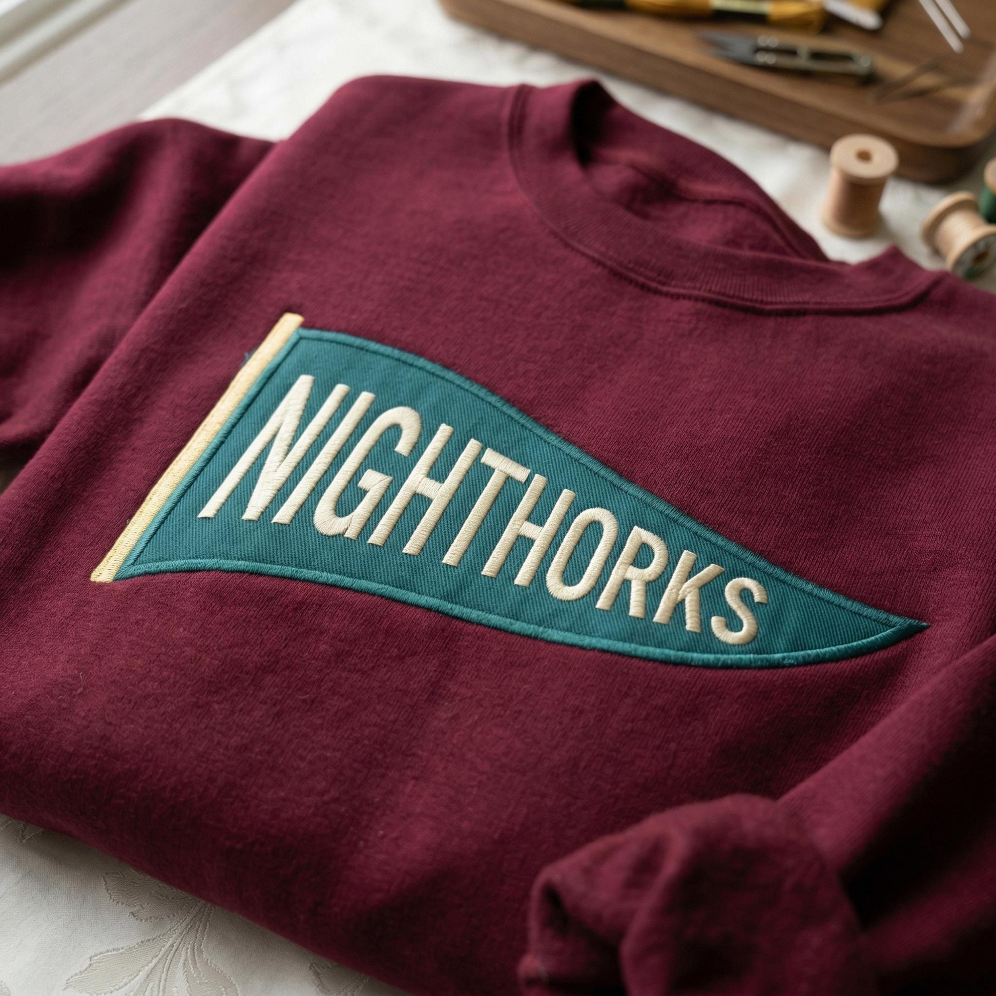 Custom Embroidered College Pennant Sweatshirt, Personalized Team Crewneck, Senior Class Gift, University High School Flag Name Sweater, Custom School Apparel