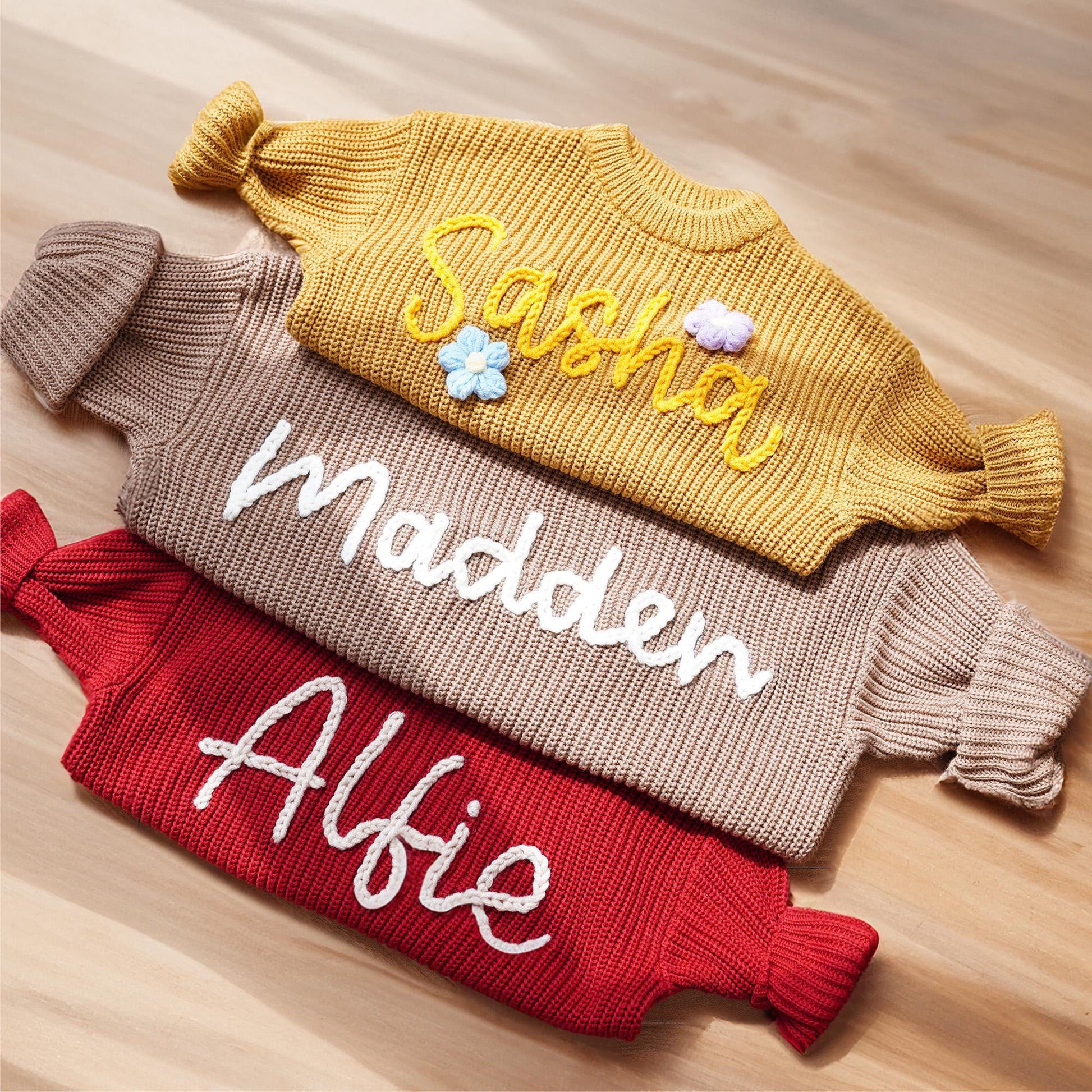 Custom Name Baby Sweater, Hand Embroidered Knit Sweater, Personalized Baby Clothes, Birthday Gift for Girls or Boys