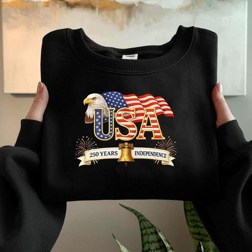 250 Years of Freedom USA Patriotic Sweatshirt – American Flag Machine Embroidery – Independence Day