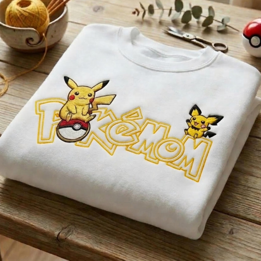 Embroidered Custom Pokedad Pokemom Hoodie, Cute Poke Characters Sweatshirt, Cozy Anime T-shirt, Gift for PKM Fans, Gift for dad and mom