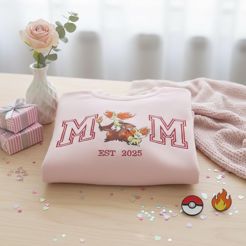 Embroidered Custom Poke Mom T-Shirt, PKM Anime Character Embroidery Sweatshirt, Funny Anime Mom Shirt, Family Matching Tee, Gift For Mom