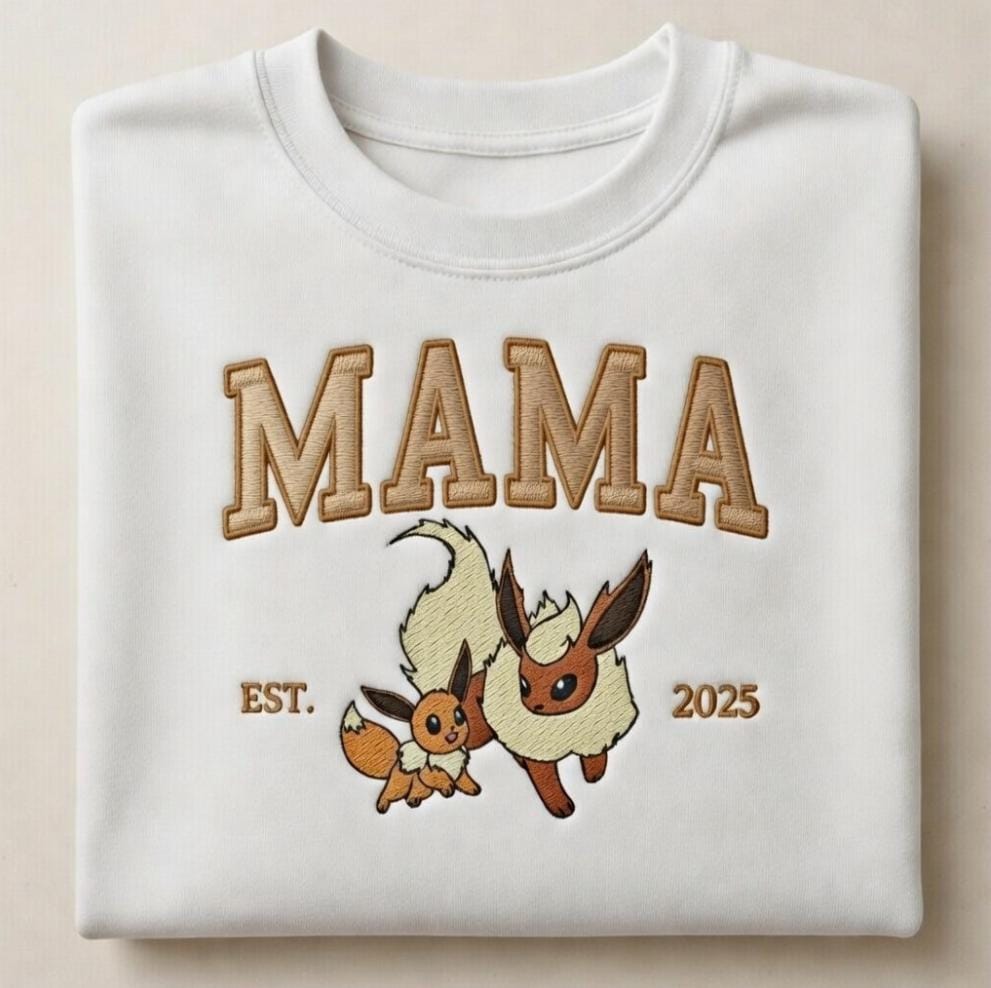 Embroidered Custom Pokedad Pokemom Hoodie, Cute Poke Characters Sweatshirt, Cozy Anime Embroidery, Gift for PKM Fans, Gift for dada and mama