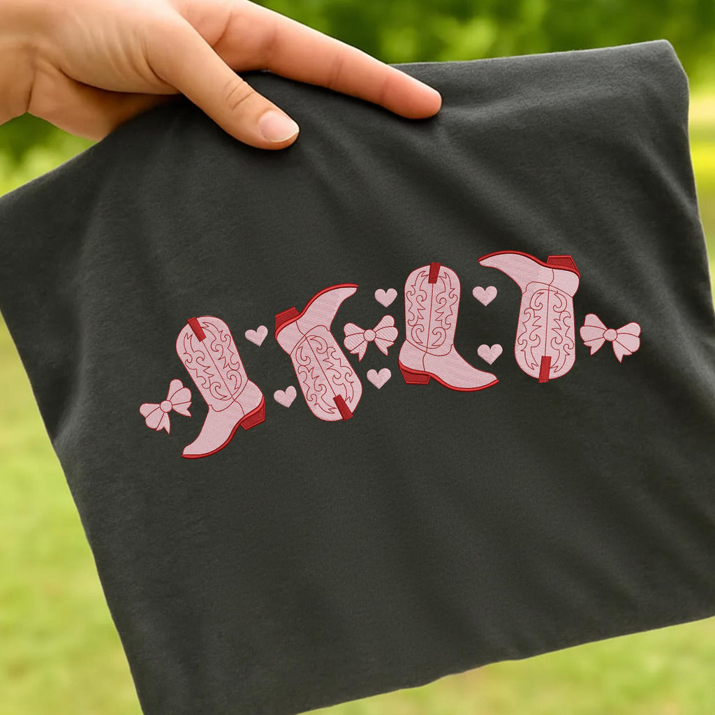 Cowboy Boots Love Machine Embroidered Sweatshirt, Western Valentine Crewneck, Coquette Valentine Gift