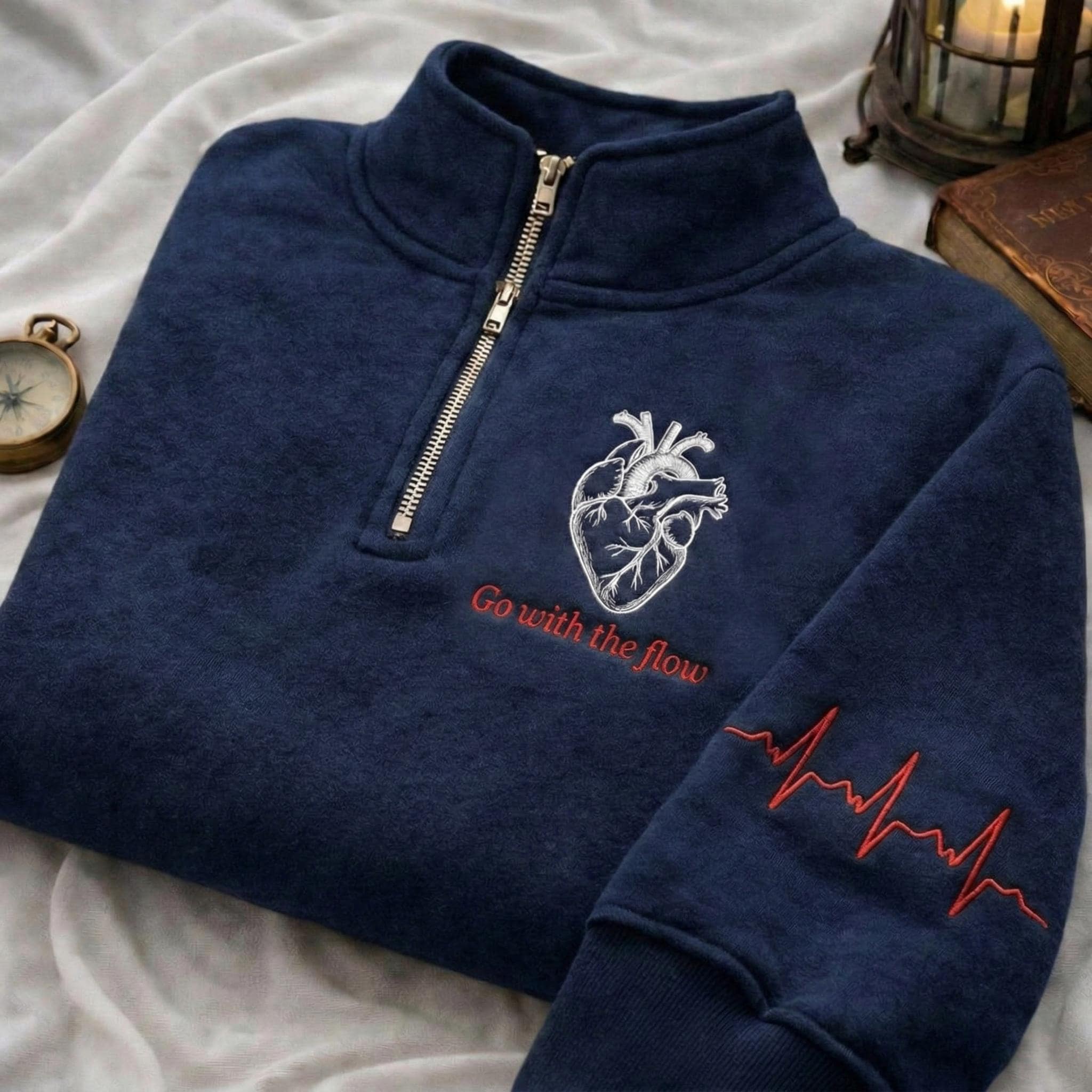 Go With The Flow Embroidered Zip Quarter Sweatshirt, Nurse Cardiology Shirt, Nurse Tech Sweater Cardiac Diagnostic, Medical Student Gifts
