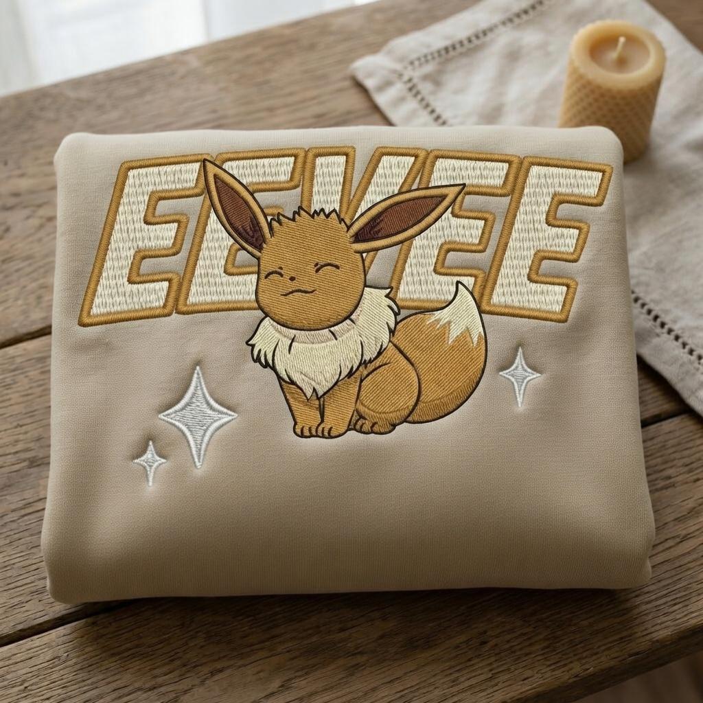 Custom Poke Character Embroidered Hoodie, Personalized Anime Sweatshirt, Cute Embroidery Hoodie, Gift for Pokemon Fans, Unisex Gift