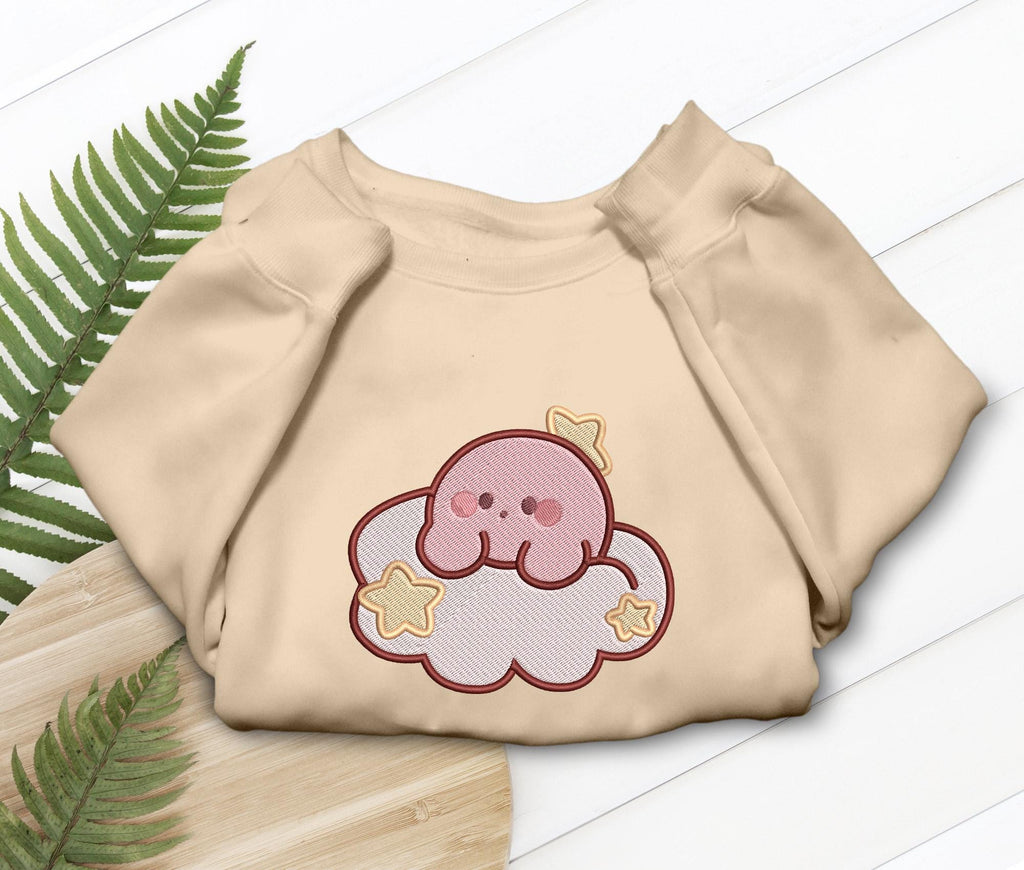 Kirby Sleepy Embroidered T-Shirt Sweatshirt Hoodie Dream Design, Gift for Gamers Anime Fans, Cozy Gaming Apparel