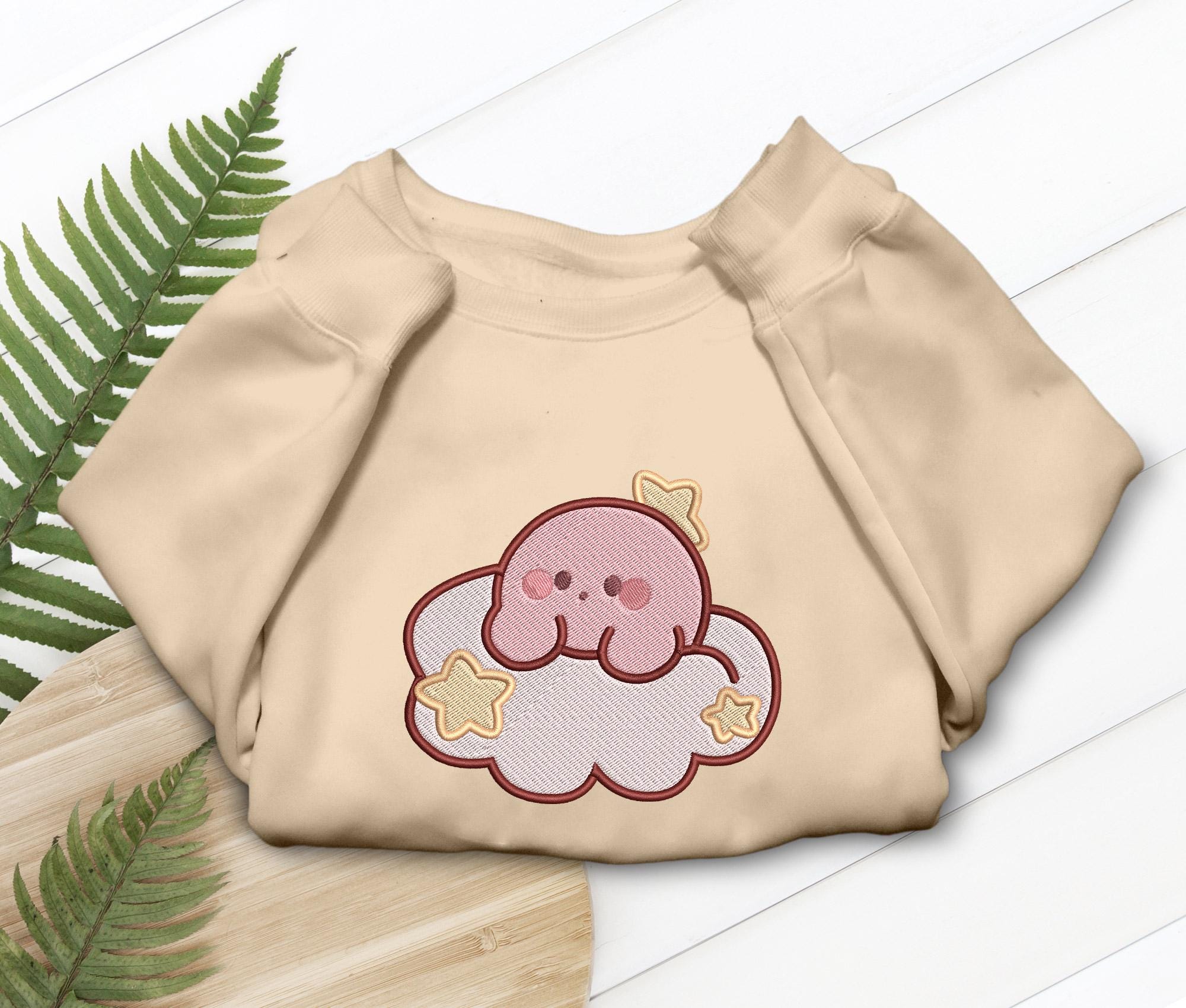 Kirby Sleepy Embroidered T-Shirt Sweatshirt Hoodie Dream Design, Gift for Gamers Anime Fans, Cozy Gaming Apparel