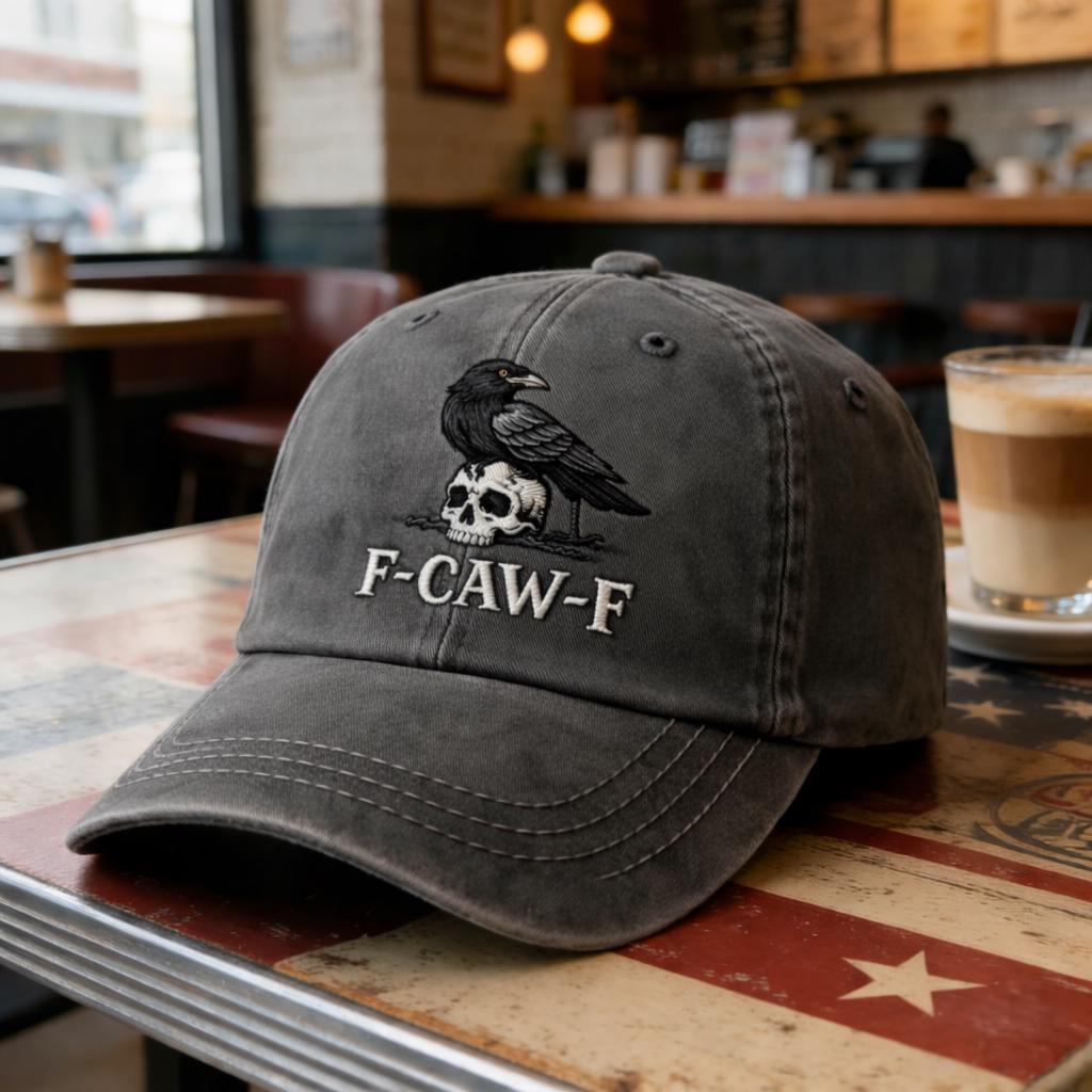 F-CAW-F Embroidered Dad Hat, Funny Black Crow Cap, Edgy Vintage Baseball Hat, Quirky Streetwear Gift
